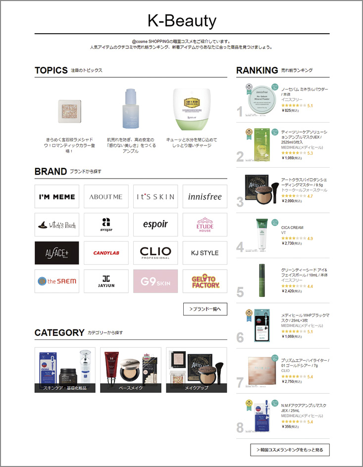 「@cosme SHOPPING」の「K-Beauty」サイト